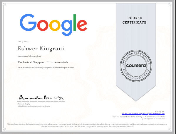 Technical Support Fundamentals Certificate